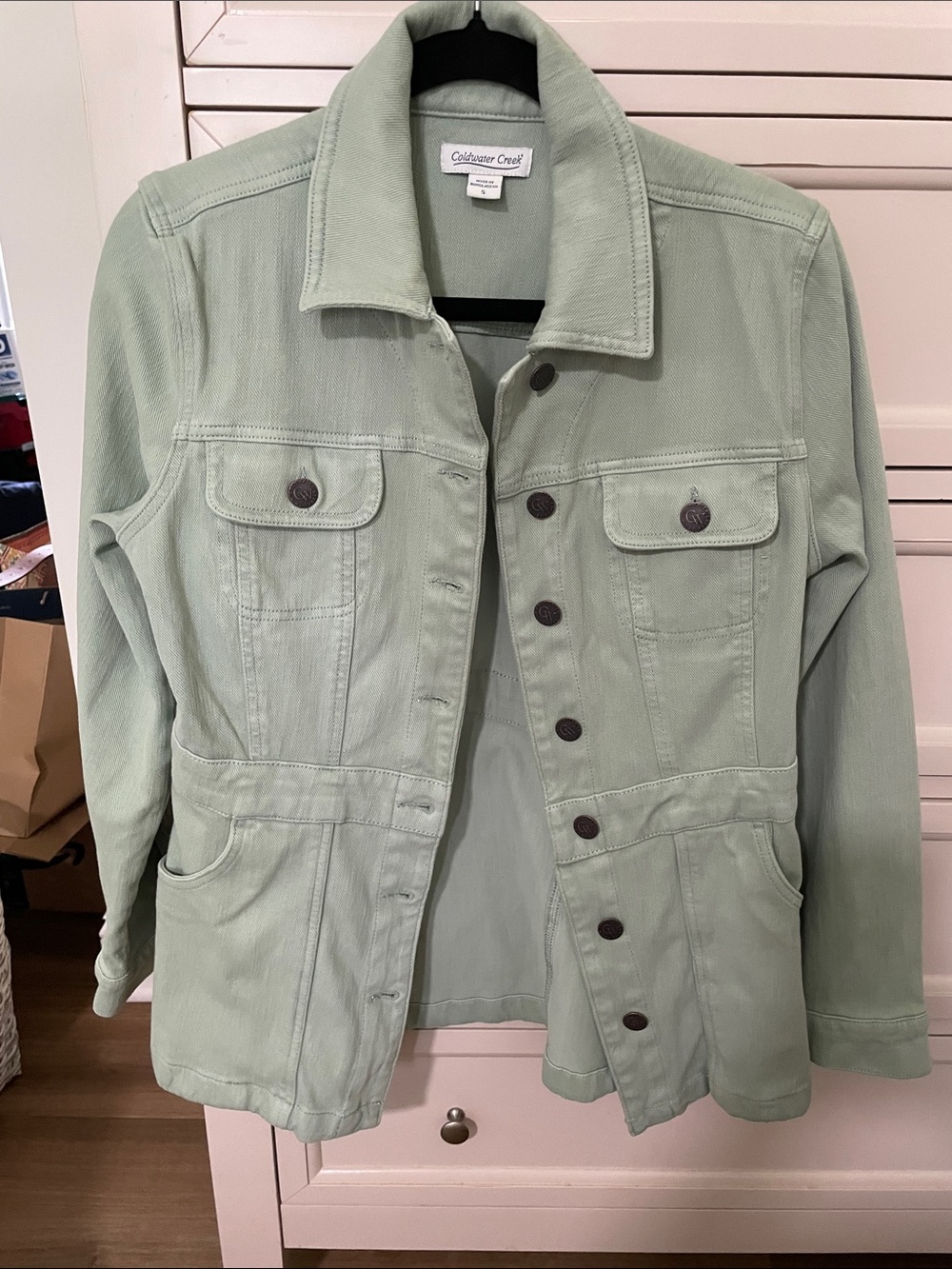 Coldwater Creek Light Sage Green Utility Jean Jacket